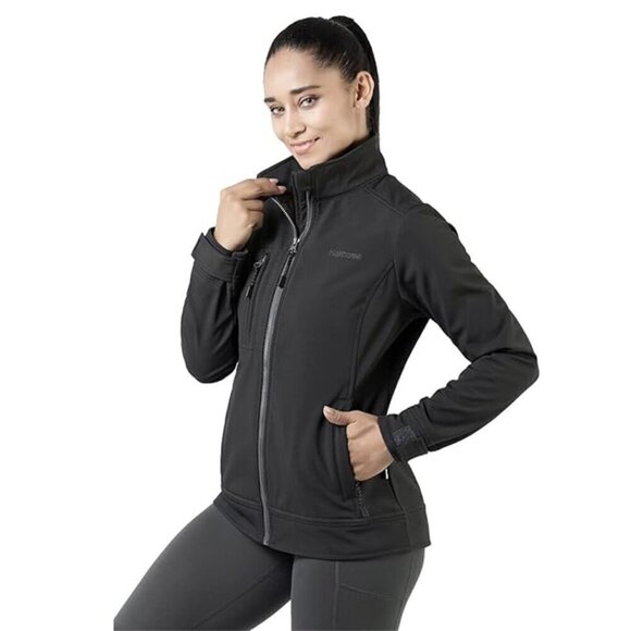 NWT Soft Shell Jacket Womens L Windproof Fleece Lined Zip Up Outdoor Black - Picture 1 of 14